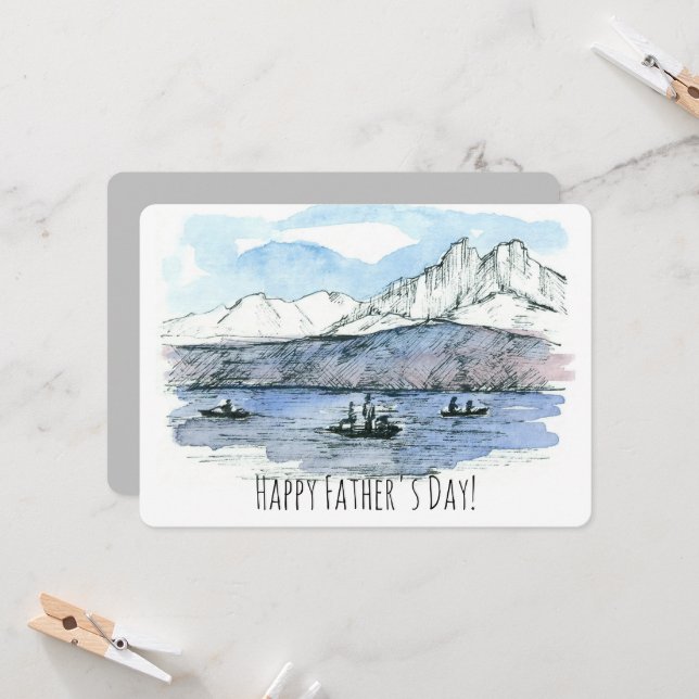 Happy Father's Day Fishing Lake Love You Dad Card (Front/Back In Situ)