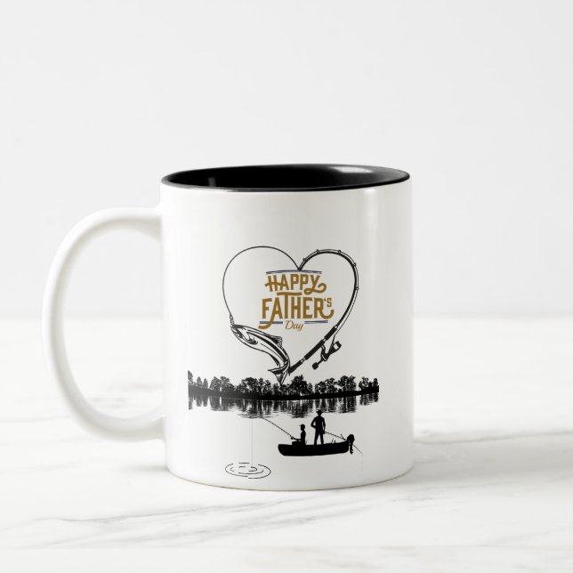 Happy Father's Day Fishing on Lake Two-Tone Coffee Mug (Left)