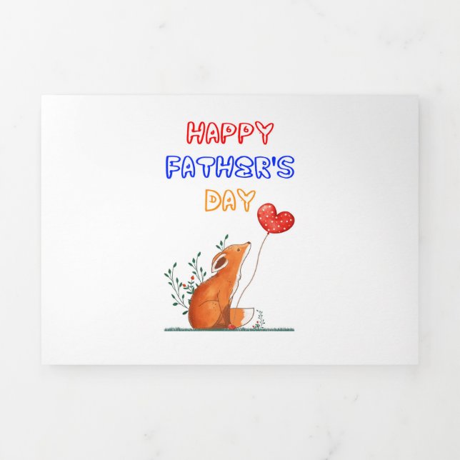Happy Father's Day Foxes Dad Daddy Gift Fox Father Tri-Fold Holiday Card (Cover)