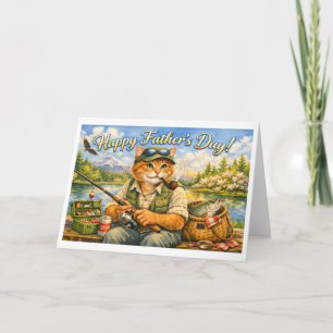 Happy Fathers Day from Your Fishing Ginger Cat Dad Thank You Card