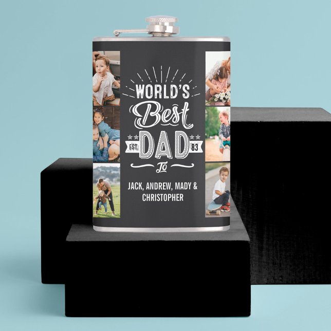Happy Father's Day Fun World's Best Dad Kids Name Hip Flask (Creator Uploaded)