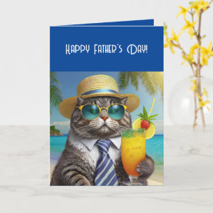 Happy Father's Day Funny Cool Cat Mai Tai Card