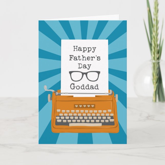 Happy Fathers Day Goddad with Typewriter & Glasses Card (Front)