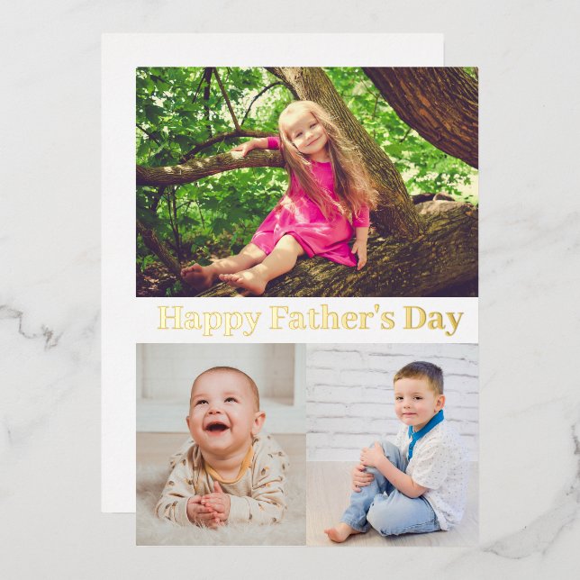 Happy Father's Day Gold Script Photo Collage Card (Front/Back)