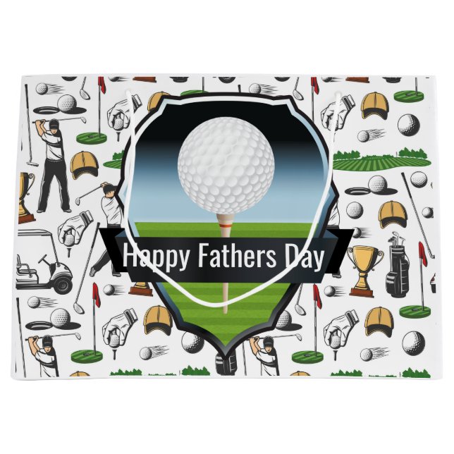 Happy Fathers Day Golfer Large Gift Bag (Front)