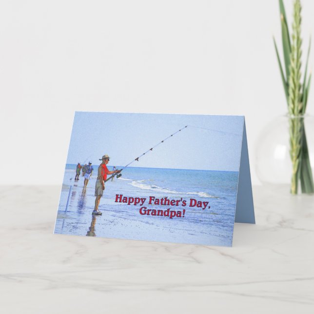 Happy Father's Day, Grandpa, Fishing on the Beach Card (Front)