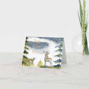 Happy Father's Day Green Dear Forest Watercolor  Card