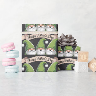 Happy Father's Day" Green Gnome Trio Wrapping Paper
