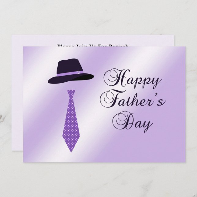 Happy Fathers Day Hat Purple Dot Tie Family Brunch Invitation (Front/Back)