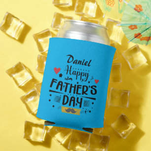 Happy Father's Day Leaping Frogs Hearts Moustache  Can Cooler