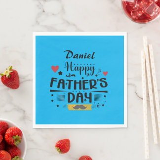 Happy Father's Day Leaping Frogs Hearts Moustache Napkin