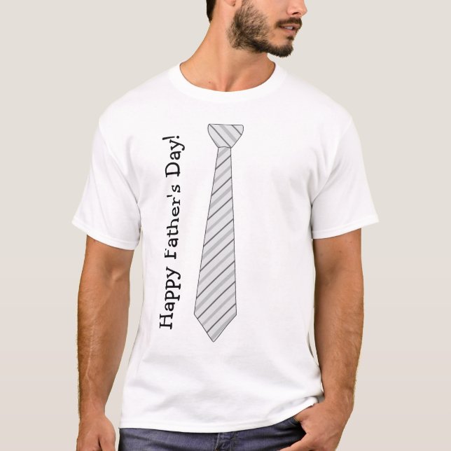 Happy Father's Day! Light Grey Stripes Fake Tie T-Shirt (Front)