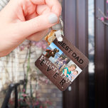 Happy Fathers Day love you dad 3 photos Key Ring<br><div class="desc">Vintage dark brown leather look "BEST DAD EVER" (front) and 'LOVE YOU DAD" (back) bold typography embossed looking (IT IS NOT REAL EMBOSSED LEATHER,  THE EMBOSS EFFECT IS PAPER PRINTED!) Father's Day create your own keychain personalised on both faces with your 3 photos,  your text,  and signature.</div>