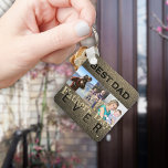 Happy Fathers Day love you dad 3 photos Key Ring<br><div class="desc">Vintage golden black leather look "BEST DAD EVER" (front) and 'LOVE YOU DAD" (back) bold typography embossed looking (IT IS NOT REAL EMBOSSED LEATHER,  THE EMBOSS EFFECT IS PAPER PRINTED!) Father's Day create your own keychain personalised on both faces with your 3 photos,  your text,  and signature.</div>