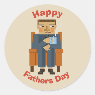 Happy Fathers Day man in armchair with cuppa Classic Round Sticker