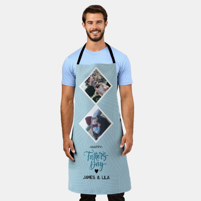 happy father's day Modern Blue Photo Collage Apron (Worn)
