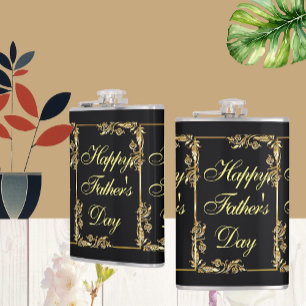 Happy Fathers Day Modern Calligraphy Leafy Swirls  Hip Flask