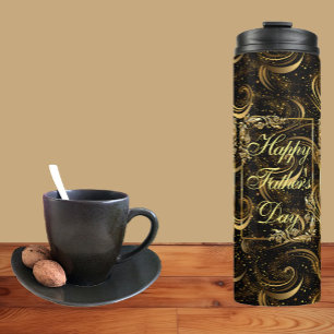 Happy Fathers Day Modern Calligraphy Leafy Swirls Thermal Tumbler
