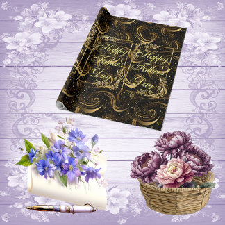 Happy Fathers Day Modern Calligraphy Leafy Swirls Wrapping Paper
