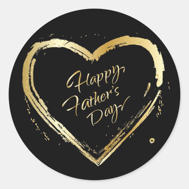 Happy Father's Day Modern Design Gold Heart Classic Round Sticker (Front)