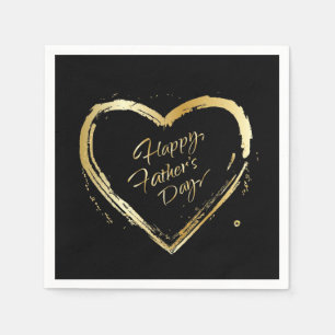 Happy Father's Day Modern Design Gold Heart Napkin