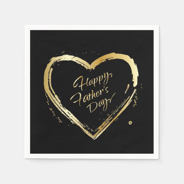 Happy Father's Day Modern Design Gold Heart Napkin (Front)
