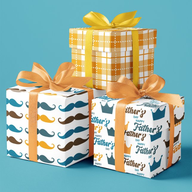 Happy Father's Day moustache and crown set of 3 Wrapping Paper Sheet (Happy Father's Day mustache and crown set of 3 Wrapping Paper Sheets)