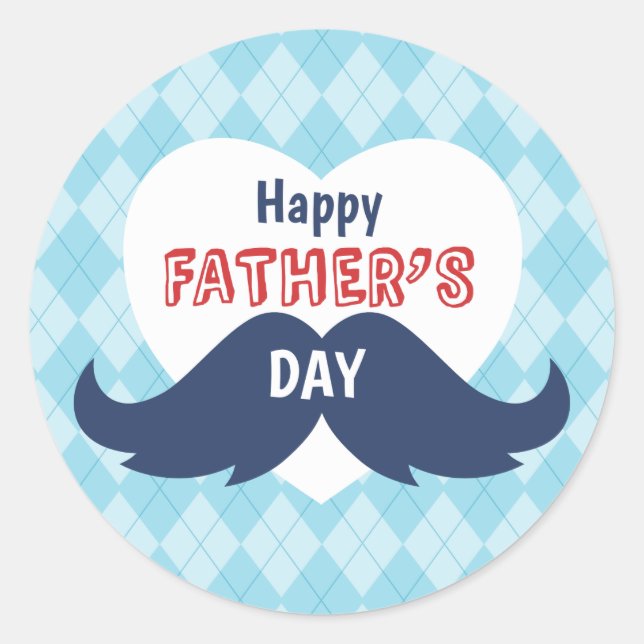 Happy Father's Day Moustache and Heart Classic Round Sticker (Front)