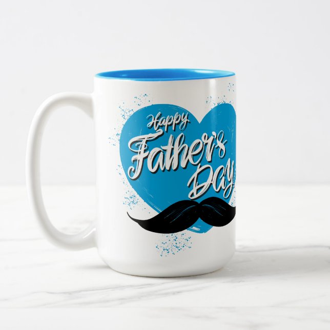 Happy Fathers Day Moustache  Two-Tone Coffee Mug (Left)