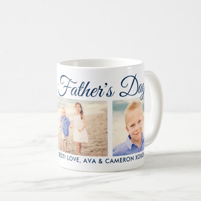 Happy Fathers Day Navy Script Photo Coffee Mug (Front Right)