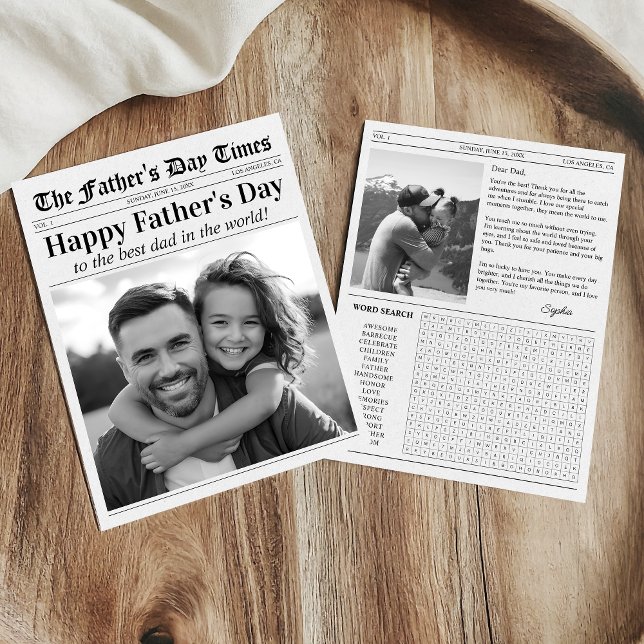 Happy Father's Day Newspaper Unique Fun Photo Card (Creator Uploaded)