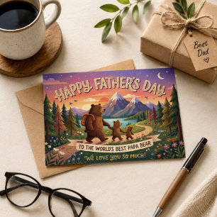 Happy Fathers Day Papa Bear Camping Mountains Love Postcard