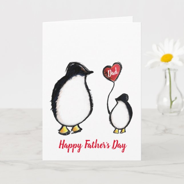 Happy Father's Day penguin with heart Card (Small Plant)