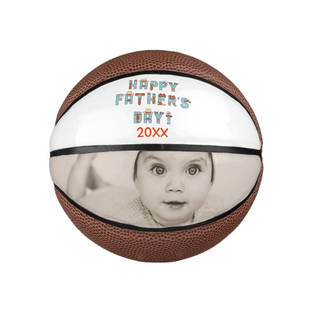 Happy Fathers Day Personalised Photo Gift Mini Basketball (Front)