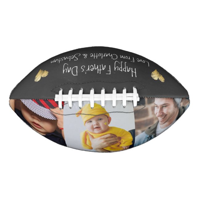 Happy Fathers Day Photo and Text Gold Heart Football (Front)