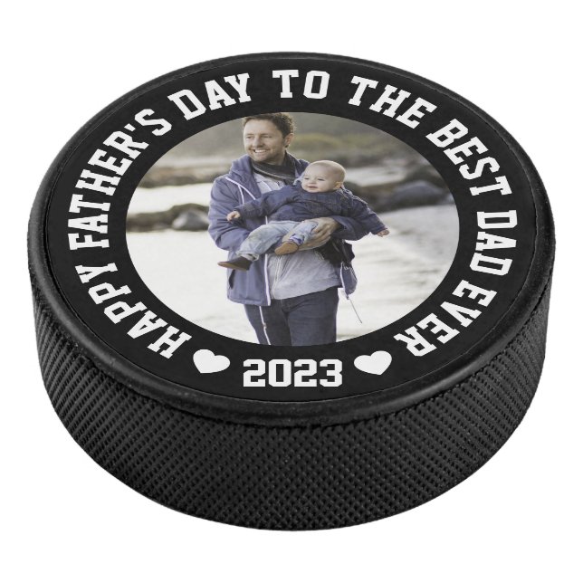 Happy father's Day Photo Black Hockey Puck (3/4)
