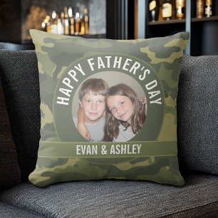 Happy Father's Day - Photo Camouflage Green Cushion