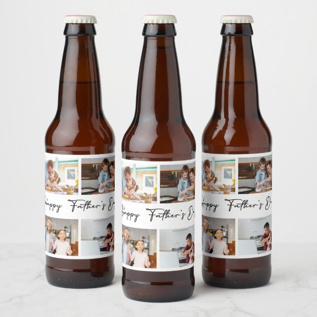 Happy Fathers day photo collage Beer Bottle Label (Bottles)