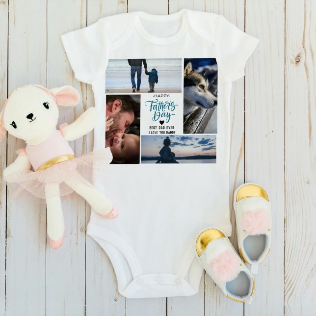 Happy Father's Day Photo Collage Custom Names Baby Bodysuit (Creator Uploaded)