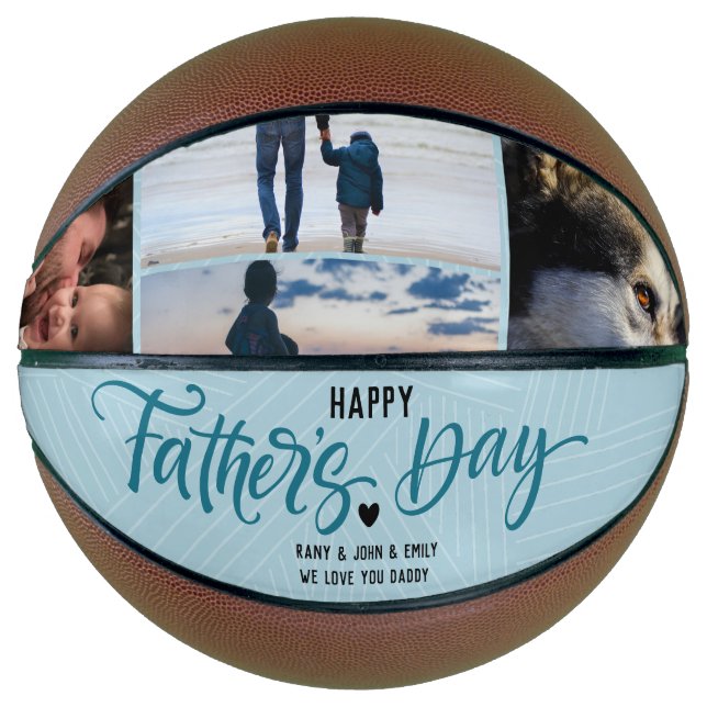 Happy Father's Day Photo Collage Custom Names Basketball (Front)