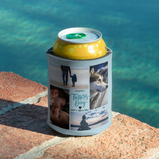 Happy Father's Day Photo Collage Custom Names Can Cooler (In Situ Pool)