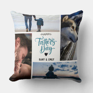 happy father's day photo collage Custom Names Cushion