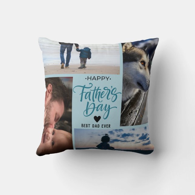 Happy Father's Day Photo Collage Custom Names Cushion (Back)