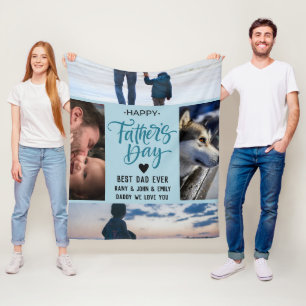 Happy Father's Day Photo Collage Custom Names Fleece Blanket