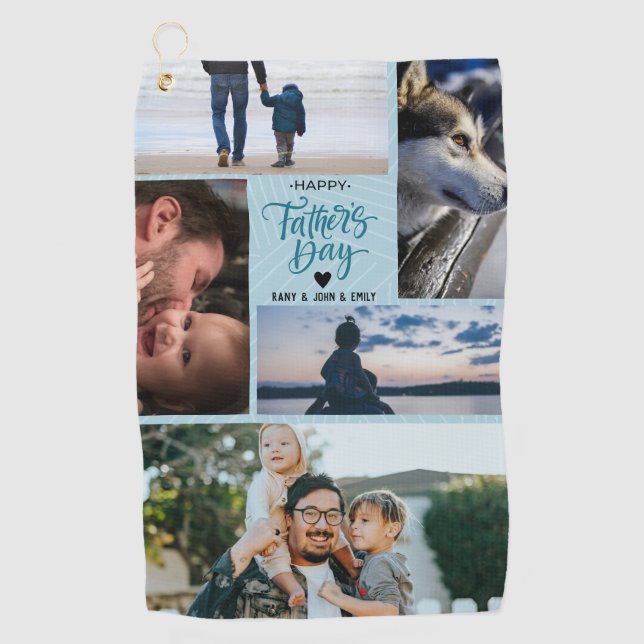 Happy Father's Day Photo Collage Custom Names Golf Towel (Front)