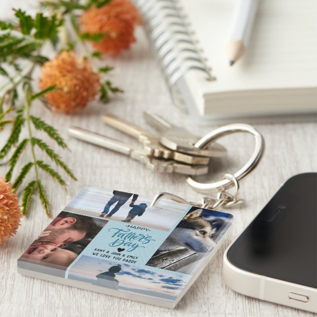 Happy Father's Day Photo Collage Custom Names Key Ring (Front Right)