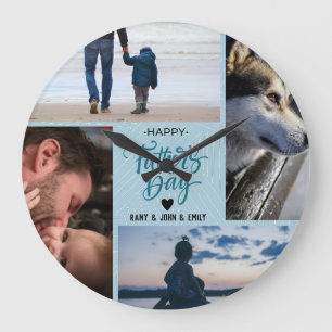 Happy Father's Day Photo Collage Custom Names Large Clock