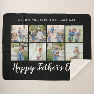 Happy Father's Day Photo Collage Message Black Sherpa Blanket