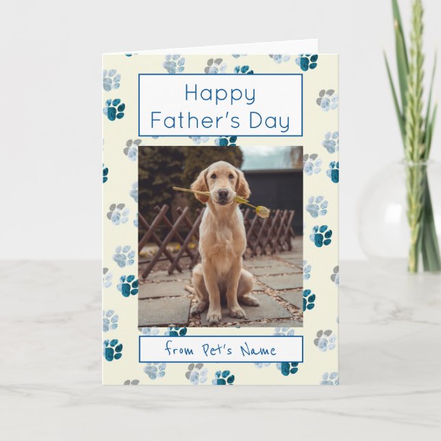 Happy Father's day Photo Dog Cat Pet Paw Prints Card (Front)