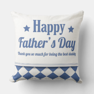 Happy Father's Day Pillow Blue Chevron Blue Stripe